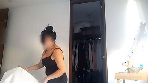 Maid has huge natural breast and lets her boss squeeze them as she loves it